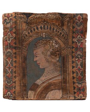 Profile of a noblewoman, tempera on panel, Cremona, 16th century