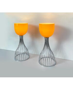 Coppia lampade da tavolo giallo-arancio, 1990