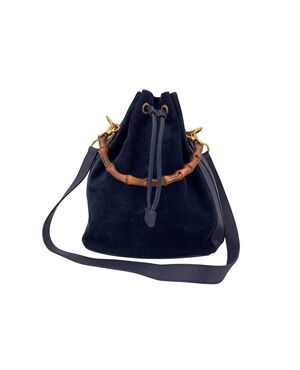 GUCCI Borsa a Tracolla Vintage in Camoscio Col. Blu Bamboo M