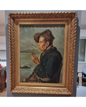 Neapolitan fisherman oil painting from the 1800s signed Duranti, high quality