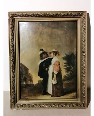 Tavola ritraente coppia che conversa nel paesaggio - David Teniers il giovane (attr.) (Anversa, 15 dicembre 1610 – Bruxelles, 25 aprile 1690) -