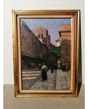 Anacleto Della Gatta (Sezze 1868 - Carmignano 1932) - Ponte Vecchio fine '800  - Dipinto firmato