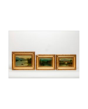 Early 20th-century triptych of English landscapes - Oil on cardboard - With initials on the back - 1912