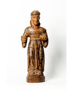 Frate francescano in legno con policromia originale - Italia XIV secolo