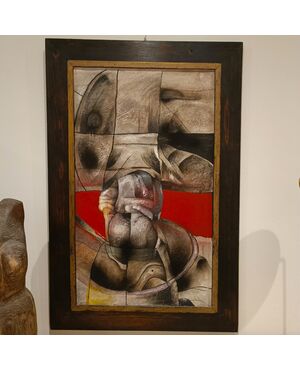 1950s Brutalist painting: mixed media on cardboard