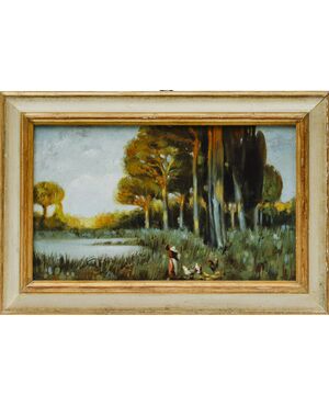 Landscape - Italy early 1900s - contemporary frame - Oil on canvas