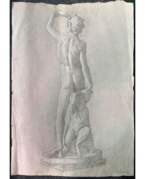 Pencil and white lead drawing on paper depicting a neoclassical figure. Arturo Pietra. Bologna.