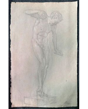 Pencil and white lead drawing on paper with a neoclassical subject. Arturo Pietra. Bologna.