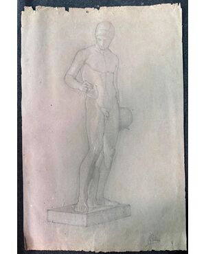 Pencil and white lead drawing on paper with a neoclassical subject. Arturo Pietra. Bologna.