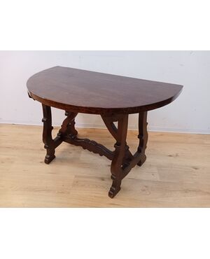 Console a mezzaluna fratinata in noce-metà 800-consolle-tavolino-tavolo da muro