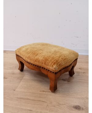 Poggiapiedi sgabello in noce - stile Luigi Filippo - primi '900 velluto giallo