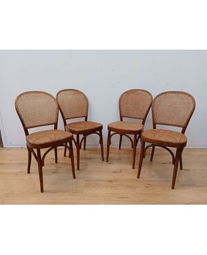 Gruppo quattro sedie stile thonet in faggio e paglia di Vienna - metà '900