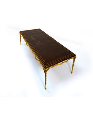 Coffee table in gilded bronze and lacquered wood, 20th century