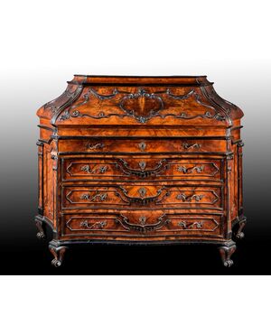 Walnut veneered drop-front chest of drawers, in eighteenth-century Lombard style.
