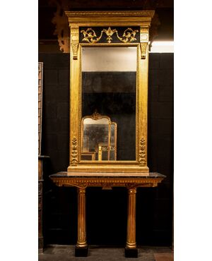 SPECC299 - Consolle Impero con specchiera, epoca '8/'900, provenienza Napoli, misure massime cm L 120 x H 288 x P 54