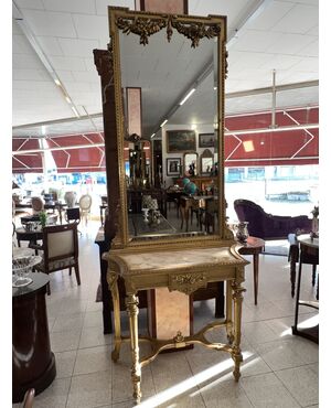 Console with gilded mirror Louis XVI style