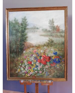 Landscape painting with flowers