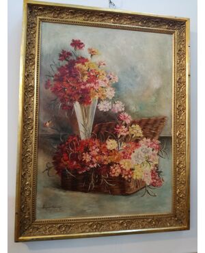 Painting with signed flowers