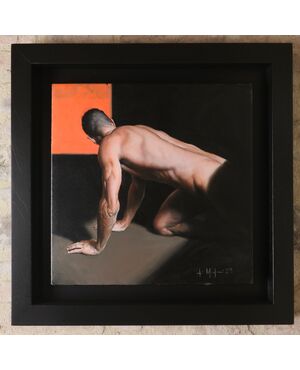 Olio su tela" A Man" di Filippo Manfroni al confine con l’iperrealismo