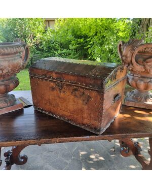 17th century leather carriage trunk with studs