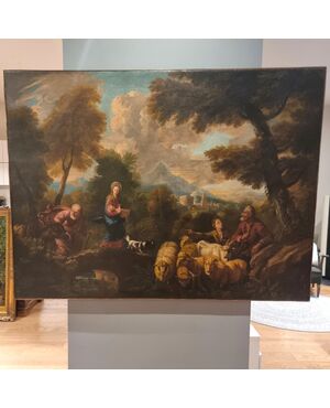 Olio su tela fine 600 Fuga d’Egitto di Philipp Peter Roos 1657-1706