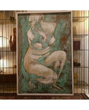Olio su rame ossidato Venere al bagno opera di Alessandro La Motta
