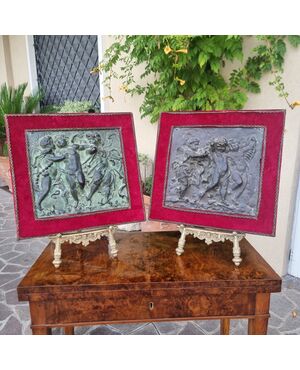 Coppia di altorilievi in bronzo neoclassici 1780 gioco di putti