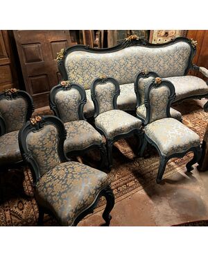 PANC131 - Art Nouveau living room consisting of 6 chairs, 2 armchairs, sofa and console table, 20th century