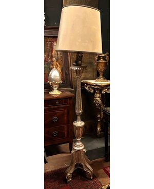 LAMP243 - Pair of silvered candlesticks, 19th century, dimensions cm W 32 x H 174 x D 32