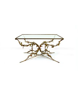 Tavolino in ferro battuto e vetro, XX secolo