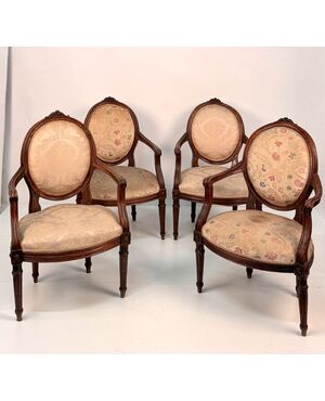 Set of four walnut armchairs, Piedmont, late 18th century