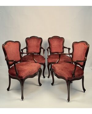 Four walnut armchairs, Venice, mid-18th century