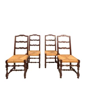Group of four walnut chairs, 20th century