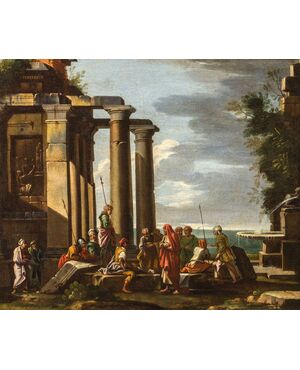 Architectural capriccio with ruins of an ancient temple, Giovanni Ghisolfi (Milan 1623 - 1683)