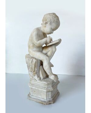 "Putto writing" - alabaster sculpture