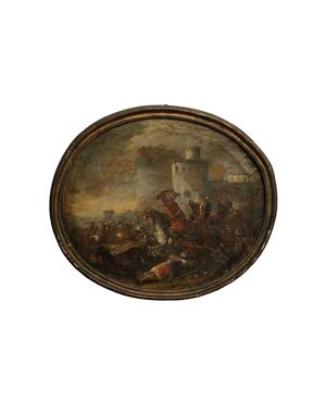 Oil on canvas depicting a battle scene - France - 17th century