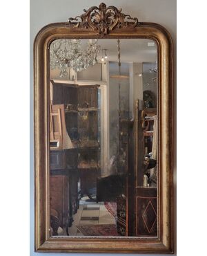 Louis Philippe mirror in gilded pastille with gold leaf, mid-19th century