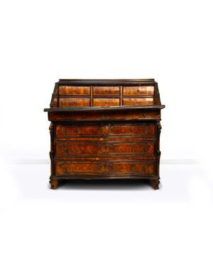 Walnut burl veneered slant-front chest of drawers, Lombardy, 18th century