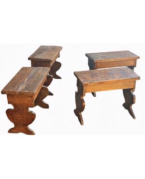 Set of four antique wooden benches, 17th-century style