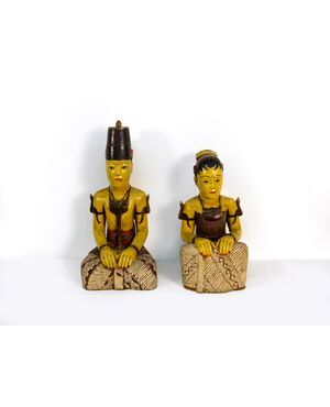 Pair of polychrome wood sculptures, Japan, 19th/20th century
