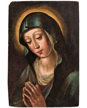 "Virgin in Prayer" oil on panel