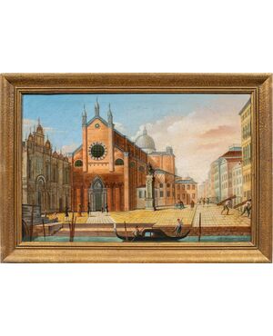 Pittore veneziano (XIX sec.) - Venezia, veduta del campo Santi Giovanni e Paolo.