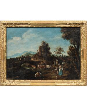 Giuseppe Zais (Forno di Canale 1709 - Treviso 1784) - Landscapes with washerwomen.