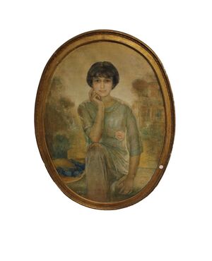 Oil on canvas portrait of a girl in Art Nouveau style - 20th century