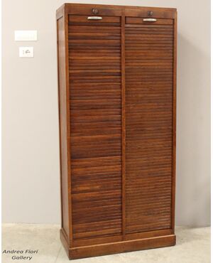Antico classificatore archivio schedario serranda in rovere