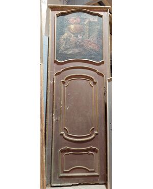 PTL546 - Una porta + 1 telaio, con soprapporta dipinti, epoca '700, luce cm L 106 x H 233