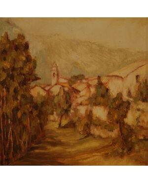 Italian signed painting country view dated 1977