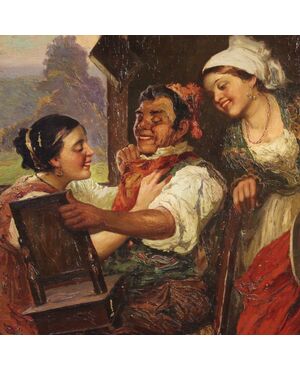 Antique interior scene painting from 19th century