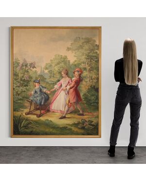 Painting oil on canvas Walk in the park from 20th century