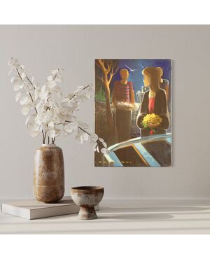Quadro italiano firmato figure nella notte